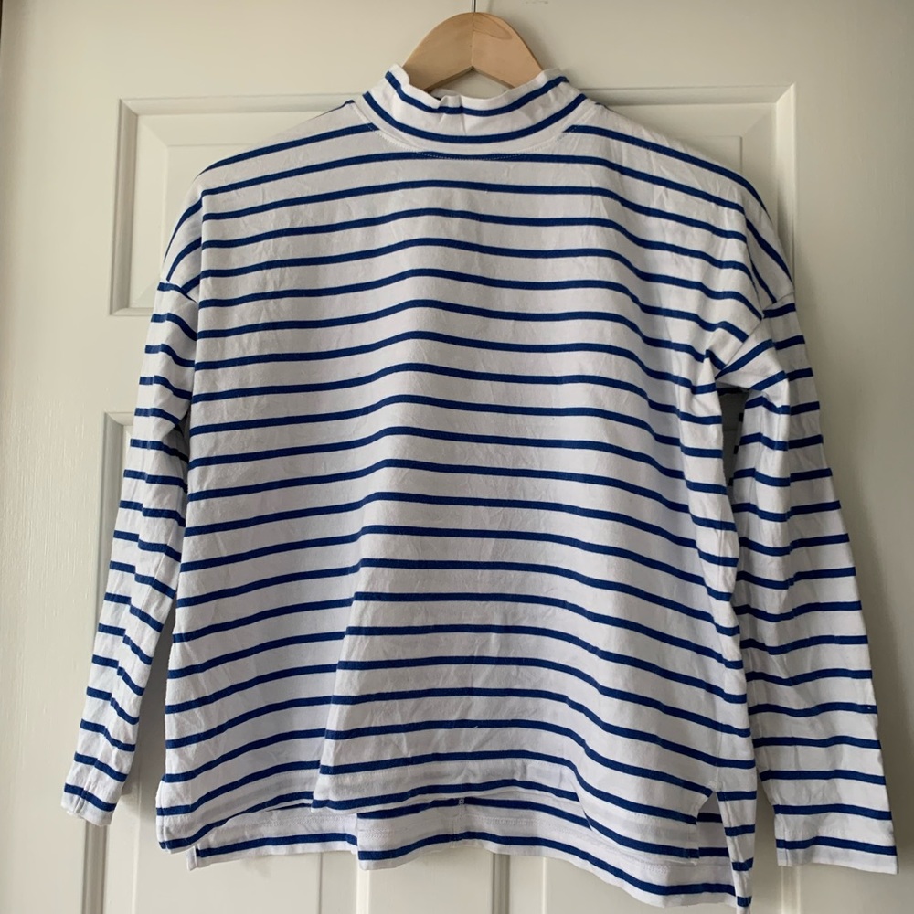 AYR | Blue and White Mock Neck Long Sleeve Tee | XS
